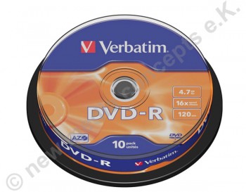 10 Verbatim DVD-R 16x Speed 4,7GB DVD-Rohlinge AZO