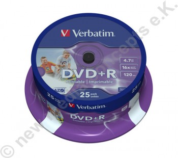 DVD+R Verbatim 16x Speed 4,7GB DVD-Rohlinge printable 25 Stück