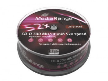 25 MediaRange CD Rohlinge, CD-R 52x 700MB/80min Cakebox