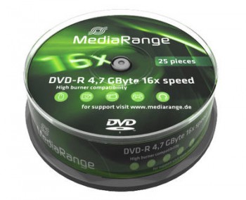 25 MediaRange DVD Rohlinge, DVD-R 4,7 GB 16x Cakebox