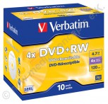 10 Verbatim DVD+RW 4x, 4,7GB, SERL Technologie, Jewelcase