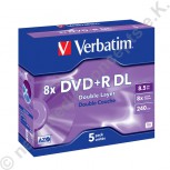 5 Verbatim DVD+R 8x, 8,5 GB, Matt Silver Surface, Jewelcase